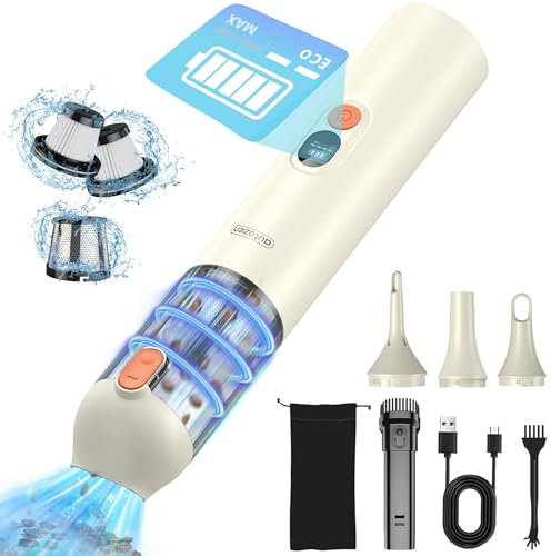 autozen Aspirador de mano inalámbrico, 15000 Pa, aspirador de coche 4 en 1, potente con indicador LED, luz y múltiples boquillas para casa, oficina, coche, limpieza de pelo de mascotas