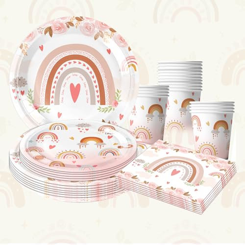 Lot de 50 pièces de vaisselle de fête bohème, décoration de fête avec assiettes et gobelets, serviettes pour accessoires