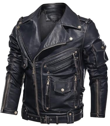 Läderjacka for män for män for män Cool läderjacka med dragkedja for män Leisure Edition Läderjacka med dragkedja Retro Slim Biker-läderjacka Street Trend Skinnjacka Lämplig for företag och fest(Black