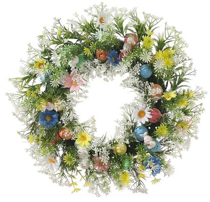 Osterkranz, 40 cm Osterkränze für die Haustür, Frühlings- und Sommerkranz, Künstlicher Blumenkranz aus Seide mit Grünem Eukalyptus