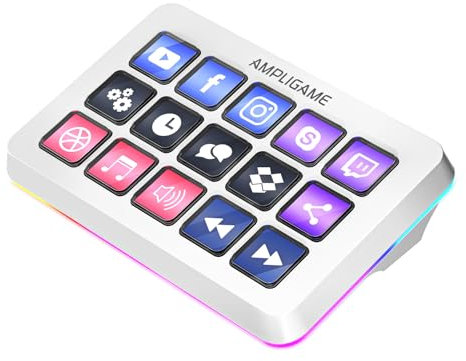 FIFINE Streaming Controller with 15 Customizable Keys for Live Stream, Gaming and Podcast, Macro Keyboard Compatible with Twitch/OBS/YouTube/Streamlabs Etc, White Keypad for Mac and PC - D6W
