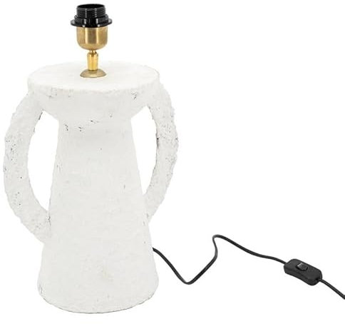 AUBRY GASPARD - Pied de Lampe en Papier Mâché Blanc Doré - Forme Cône avec Anses - Ø 28 cm, H 41 cm - Compatible Ampoules E27 - Équipement Électrique Inclus - Abat-Jour Inclinable Usage Intérieur