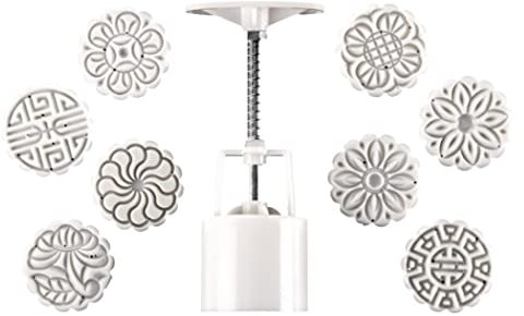 Moule à gâteau de lune 50 g - Presse à biscuits à la main - Presse à gâteaux de lune de mi-automne avec tampon - 1 lot de tampons à biscuits - Moule à gâteau de lune à pression manuelle - Moule de cui