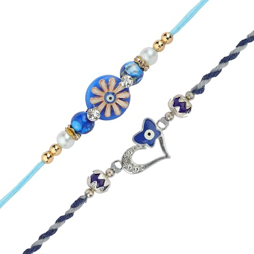 Set mit 2 Rakhi für Bruder Rakhi Fadenarmband für Bhai Bhabhi Bhaiya Veera Raksha Bandhan Set Dora Armbänder mit Rakhi Karte Geschenkpaket für Bruder Schwester indisches traditionelles Raksha Bandhan