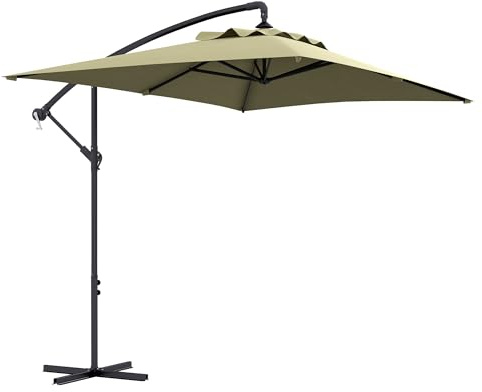 Outsunny Parasol Excéntrico 294x193 cm Sombrilla de Jardín con Base Cruzada y Manivela Impermeable Protección UV Sombrilla para Terraza Patio Beige