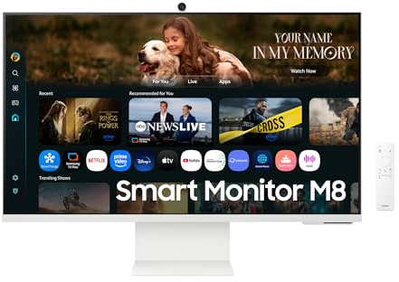 Samsung M80F 32 Inch 4K Smart AI Monitor, VA Panel, 3840 x 2160, 60Hz, 4ms (G/G), Camera, Speaker, Gaming Hub, 4K Upscaling, Voice Control, Smart TV Apps & AI Features, HDR10+, USB-C, LS32FM801UUXEN