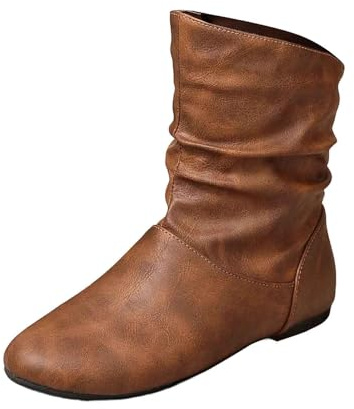 Botines para mujer, modernos, cómodos, planos, de piel, para uso diario, en invierno, sobre la rodilla, lacado, marrón, 39 EU