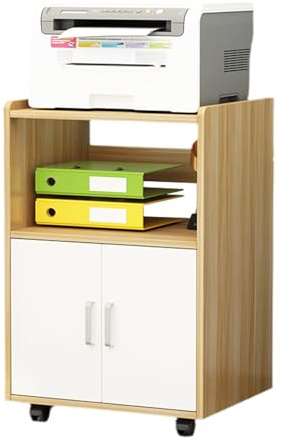 Archivador pequeño con ruedas, tablero de madera maciza, esquinas redondeadas, carro de impresión para el hogar, oficina, almacenamiento, archivador de madera de nogal claro