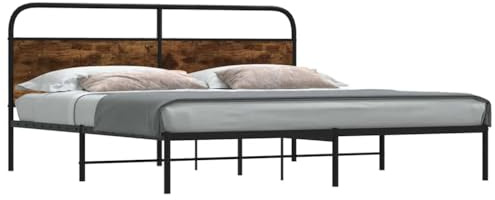 Bucmath Metallsängram, rökek 183 x 213 cm, stålkonstruktion med ribbotten, robust plattformssäng för sovrum, stabil säng utan madrass, möbler