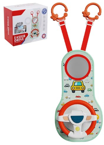 Jcasbdn Rear Facing Car Seat Toys 360° Rotation Baby Steering Wheel Toy with Mirror Music Lights and Driving Sounds 12 Months+ Kids Steering Wheel for Car Backseat