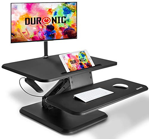 Duronic Standing Desk Converter DM05D12 Adjustable Sit Stand Desks Workstation Wood Height Adjusting Sitting Riser for Office Table PC Laptops Computer Monitor Screen Keyboard and Mouse