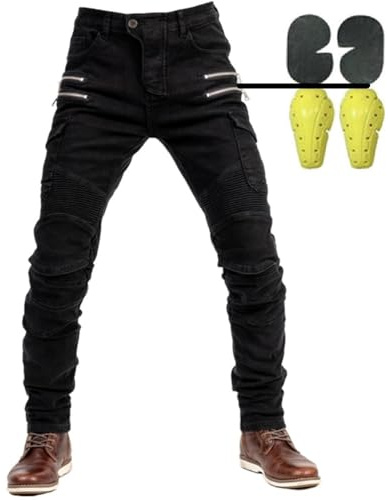 Hombres Motociclismo para Pantalones De Carreras De Motocross con Pantalones Anti Caída Jeans de Moto con Protector (FR/ES, Letras, XXL, Regular, Regular, Negro)