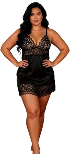 ohmydear Donne Sexy Negligee Corto Raso Babydoll Lingerie Pizzo Abito da Notte Scollo V Camicia da Notte Taglie Grandi Biancheria da Notte
