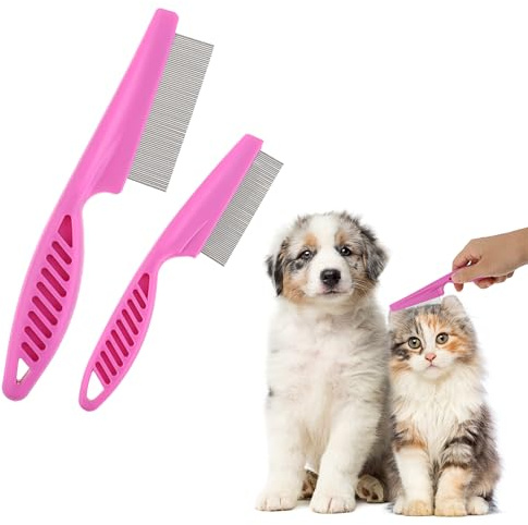 TIESOME Peine de pelo de mascotas, 2 unidades, multifuncional, 2 en 1, peines para perros, masaje de aseo de acero inoxidable, peine de doble cara para nudos, corteza flotante, pelo enredado, pulgas
