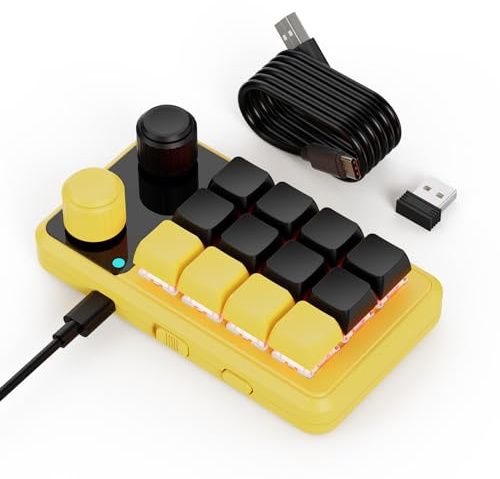 BRIMFORD Makro Tastatur Programmierbar,Kabellose Mechanische Tastatur mit RGB,Makrotastatur mit Hot-Swap-Unterstützung für PC-Spiele/Fotoproduktion/Bearbeitung (Gelb Schwarz)
