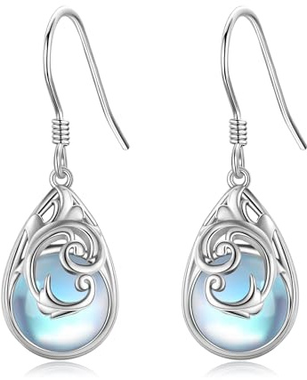 Filigrane Ohrringe Sterlingsilber Tropfen Mondstein Ohrhänger für Boho Schmuck für Frauen