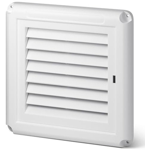 Adair 100mm (4 Inch) Square Vent Cover - White 155mm x 155mm External Louvered Grille with Mesh for Bathroom, Kitchen, Loft, Extractor Fans and Air Ducts – Wall & Ceiling Ventilation Solution