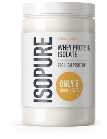Isopure Vanilla Whey Protein Isolate Powder, High in Protein with 25 g per Serve, Low in Sugar, No Artificial Flavours or Sweeteners, Made with Only 5 Ingredients, 450 g