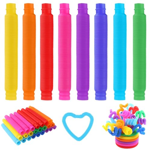 XIMISHOP 24 Pack Colorful Tube Toys，Fun Bendable Sensory Stretch Tubes Pull Pipes Toy for Children Sensory Toy Party Favors Adults Release Stress Fidget