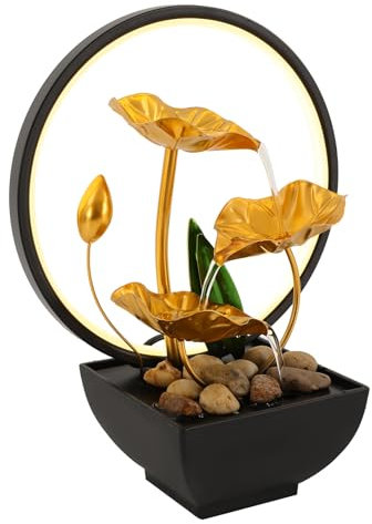 Fontana da tavolo con illuminazione a LED, fontana da tavolo con cascata, moderna decorazione Zen con pompa silenziosa, decorazione meditativa per casa, ufficio, giardino, soggiorno