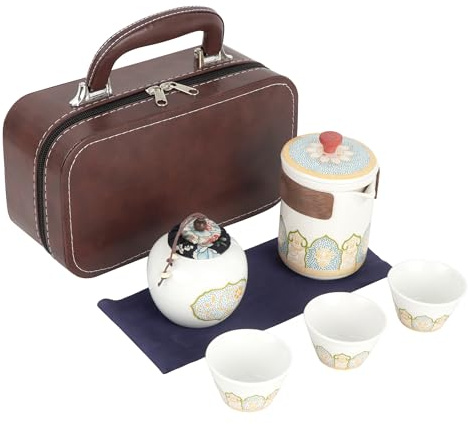 Meliyya Portable Kung Fu Tea Set - Chinese Travel Tea Kit with Travel Case Teapot & Cups for Outdoors Office Camping, White
