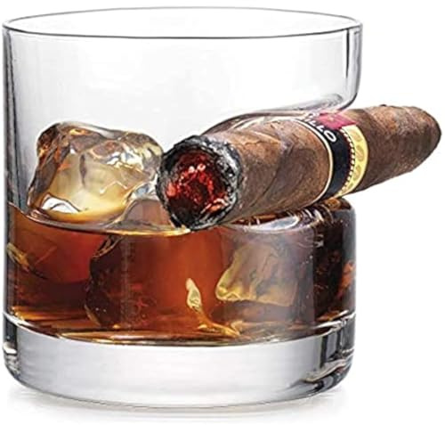 ChengChengJin Bicchiere da whisky con porta sigari, realizzato a mano, rotondo, in cristallo, stile antico, 320 ml