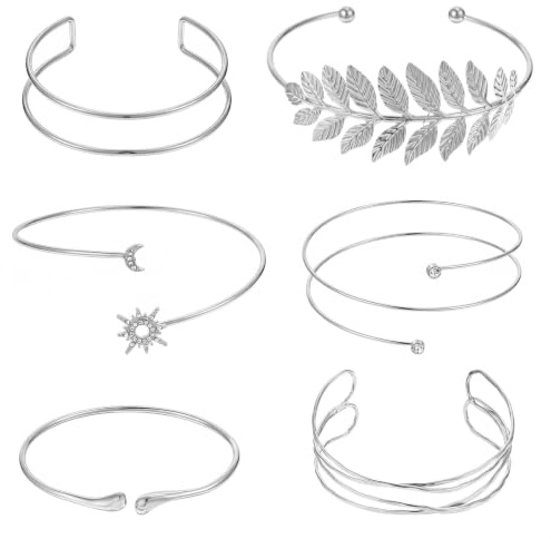 Cobee 6 Stück Oberarmreif Silber, Einstellbar Armreif Silber 8cm Handgelenk | Spiralarmband Offenes Armreif Oberarm Minimalistische Dünne Oberarmmanschette Modischer Coil Armband Geschenk für Damen