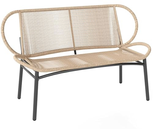 Outsunny Banc de Jardin 2 Places en Résine Tressée 138x62x83cm Naturel