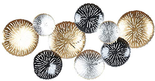 levandeo 3D Wandbild 115x56cm Ringe Kreise Metall Gold Schwarz Silber Deko Teller Wanddeko Design Wandkunst Metallbild