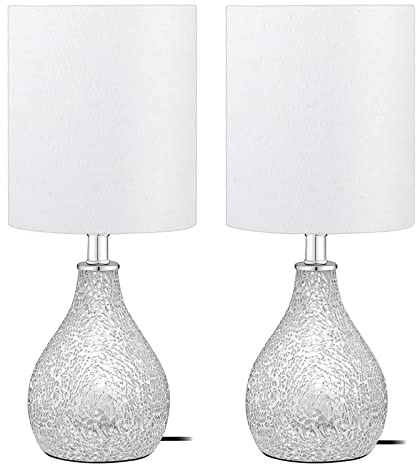 TPAMSWO Modern Table Lamps Set of 2, Mirror Silver Gourd Design Mosaic Tiled Glass 17.5 Bedside Lamp, for Bedroom Living Room and Office Desk Nightstand Table Lamp