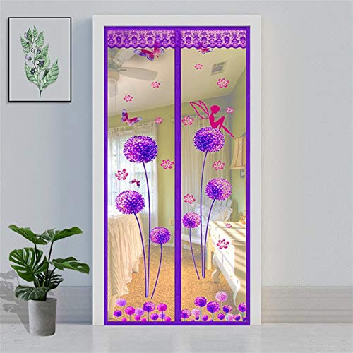 GIBZ Fliegengitter Magnet Tur Insektenschutz Balkontür Fliegenvorhang für Balkontür Wohnzimmer Schiebetür Terrassentür Ohne Bohren, Lila Löwenzahn, 80x210cm