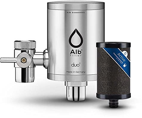 Alb Filter® Duo Active Trinkwasserfilter | Armatur Anschluss | Filtert Schadstoffe, Chlor, Blei, Pestizide, Mikroplastik | Set mit Gehäuse und Kartusche | Made in Germany Edelstahl Natur