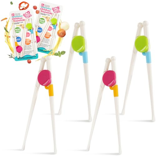 Kidsfantasy Training Chopsticks for Kids, 4 Pairs Kids Chopsticks for Toddlers Beginners Baby Children Learning and Practice, Easy Grip, Fun Tools for Daily Meals, Home, School Lunch & Family Dining