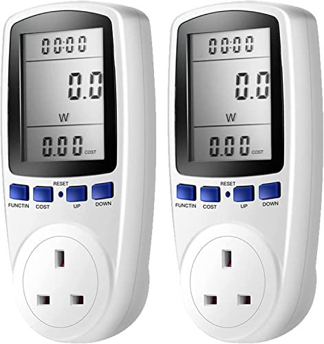 Electricity Usage Monitor, 2 PCS Power Monitors Multifunction Power Meter Energy Monitor Analyzer UK Plug in Electricity Power Consumption Meter Energy Monitor Watt Kwh Analyzer with LCD Display