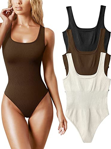 AIDEUX Ärmlös body i 3 delar, fyrkantig hals, figurformande, ribbad linne som får dig att se smal och sexig ut, M