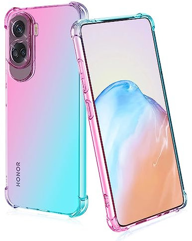 BORYA Silicone Case for Honor 90 Lite 5G, Transparent Ultra Thin Shockproof Silky Soft Touch Premium TPU, Elegant Colorful Gradient Anti-Scratch Cover,Pink/Green