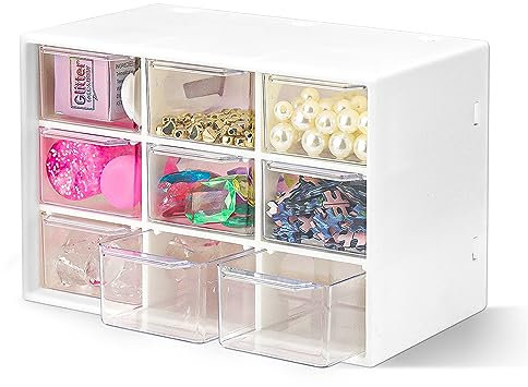Fyihoxi Mini Cassettiera Portaoggetti con 9 Cassetti, Cassettiera Piccola Portaoggetti, Organizer Portaoggetti con Cassetti da Scrivania per Cucito, Lavori Creativi e Accessori