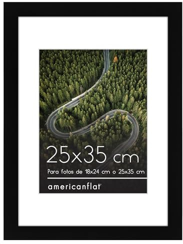 Americanflat Marco de Fotos de 25x35 cm en Negro - Úsalo como Marco de 18x24 cm con Paspartú o Marco de 25x35 cm sin Paspartú - Marco Fotos Pared Horizontal o Vertical