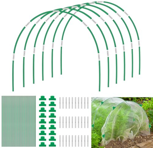 DOUUCO 36Pcs Garden Hoops for Netting,2.4M Garden Hoops for Raised Beds with Detachable Stakes,Tall Plant Grow Tunnel Hoop, Rust-Free Grow Tunnel, Support Hoops for Garden
