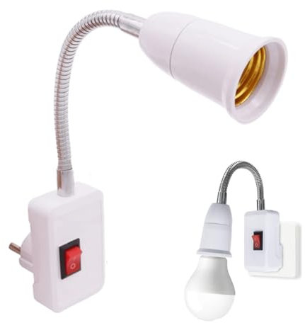 TECHZOCO Portalámparas E27 con Interruptor, Adaptador de Enchufe E27 Europeo, Rotación de 360° Con Cuello de Cisne Flexible, Interruptor ON/OFF, Apto para Dormitorios, Cocinas, Pasillos, Lectura