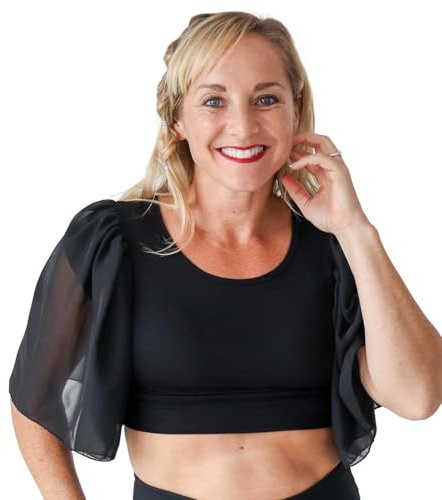 HALFTEE Waterfall Sleeve Layering Tee | Crop Tops for Women & Teens | Black | 1X