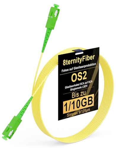 8ternityFiber Cavo in fibra ottica SCA a SCA 0.5M/1.6FT, OS2 Fibre Optic Cable Simplex Singlemode 9/125 µm, Lunghezza opzioni: 0.5m-50m, 2 mm LSZH