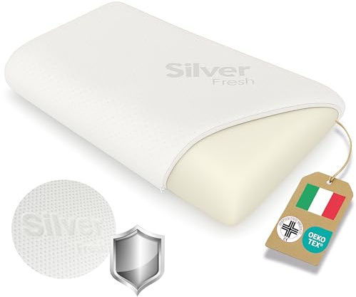 DREAM Cuscino Memory Foam Cervicale Saponetta alto 12 cm - Cuscino per Dormire Traspirante Certificato Dispositivo Medico - Guanciale letto Made in Italy Federa Lavabile in Argento Antibatterico