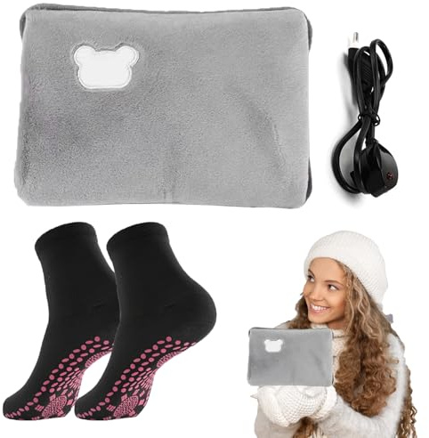 Bolsa De Agua Caliente, Bolsa De Agua Caliente Peluche, Botella De Calor Térmica Para Espalda, Lumbares, Vientre, Manos, Saco Calienta Camas Portátil Con Control De Temperatura (gris)