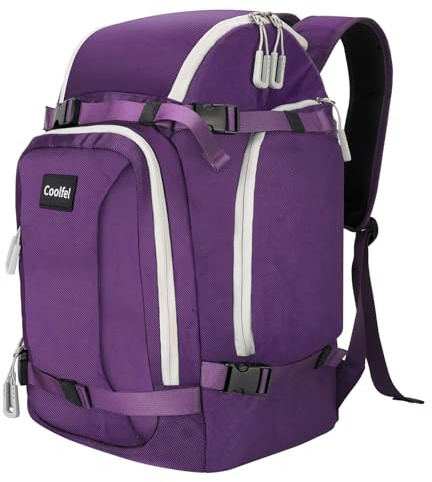 Coolfel Sac à Dos pour Chaussures de Ski, 50L Sac à Dos de Voyage pour Ski avec Compartiment pour Casque, pour Snowboard, Patins ou Rollers, Sports d'hiver