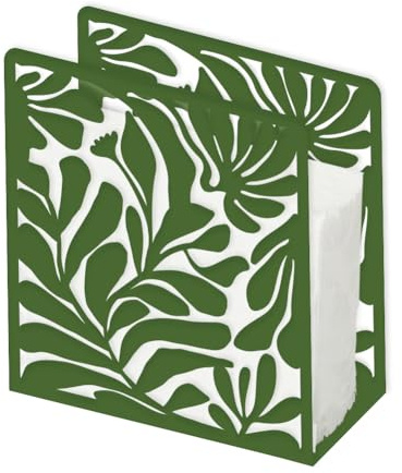 SUPERDANT Porta Tovaglioli Astratto Con Foglie Per Tavolo Verde in Metallo Portatovaglioli Porta Salviette Dispenser Autoportante Con Guarnizione Per Cucina Caffetteria Sala da Pranzo 15x15 cm