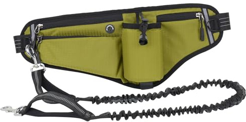 Wangcmcol Laufgürtel für Hunde, freihändige Leine zum Spazierengehen, Joggen mit reflektierenden Nähten, großes Fassungsvermögen für Handy-Wasserflasche, stoßdämpfendes Bungee (Grün)