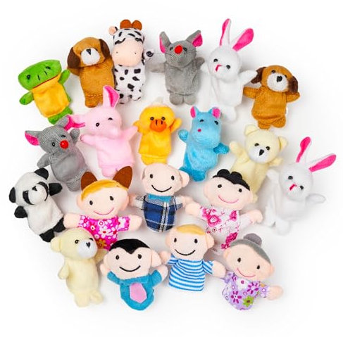 THE TWIDDLERS 20 Stück Plüsch Fingerpuppen, Tiere & Familienfiguren - Super Weich - Geschenk für Babys & Kleinkinder, Perfekt für Partygeschenke Mitgebsel