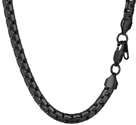 PROSTEEL Uomo Collana Catena Scatola Piatta Grande Robusta Sottile, Larghezza 4 mm 6 mm, Acciaio Inossidabile/Placcato Oro 18K, Stile Hip Hop Punk, Argento Nero Oro, Regalo Perfettto