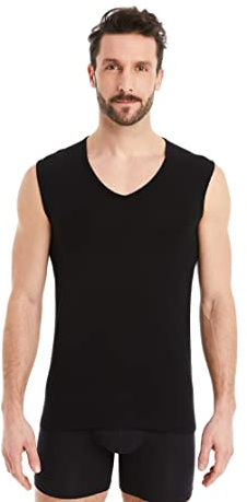 FINN Camiseta Interior Business Hombre sin Mangas con Cuello en V - Camiseta Interior de Tejido Original Lenzing® Modal - la Camiseta Debajo de Camisas y Trajes Negro M